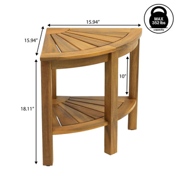 Maris 18" Classic Coastal Solid Acacia Wood Indoor/Outdoor Corner Shower Bench with Shelf